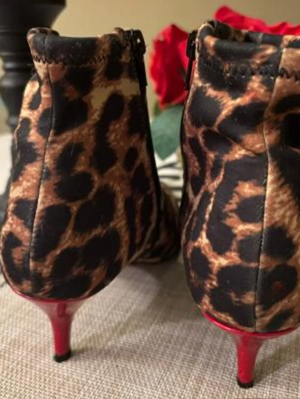 Betsey Johnson, Women's 9M, Leopard Print/Red Heel Booties